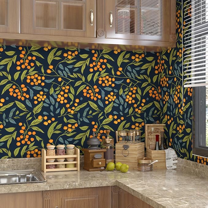 BOKEBEVE Extra Long Blue Orange Wallpaper Peel and Stick Boho Floral Contact - Image 7