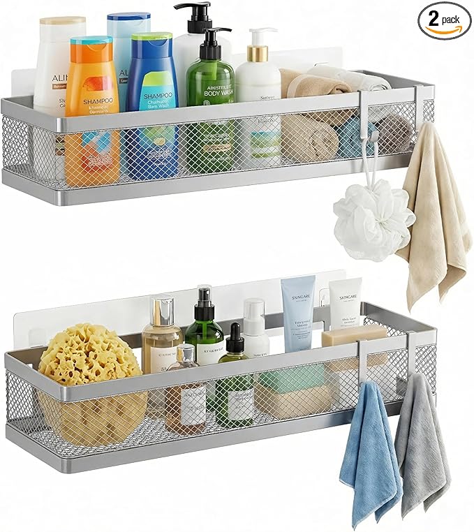 PUSDON 16.5-Inch Extra Long Slim Mesh Shower Caddy, Wall Mounted Bathroom by PUSDON