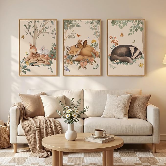 Framed Forest Animal Wall Art, 3 Piece Nature Whimsical Cottage Core Woodland - Image 4