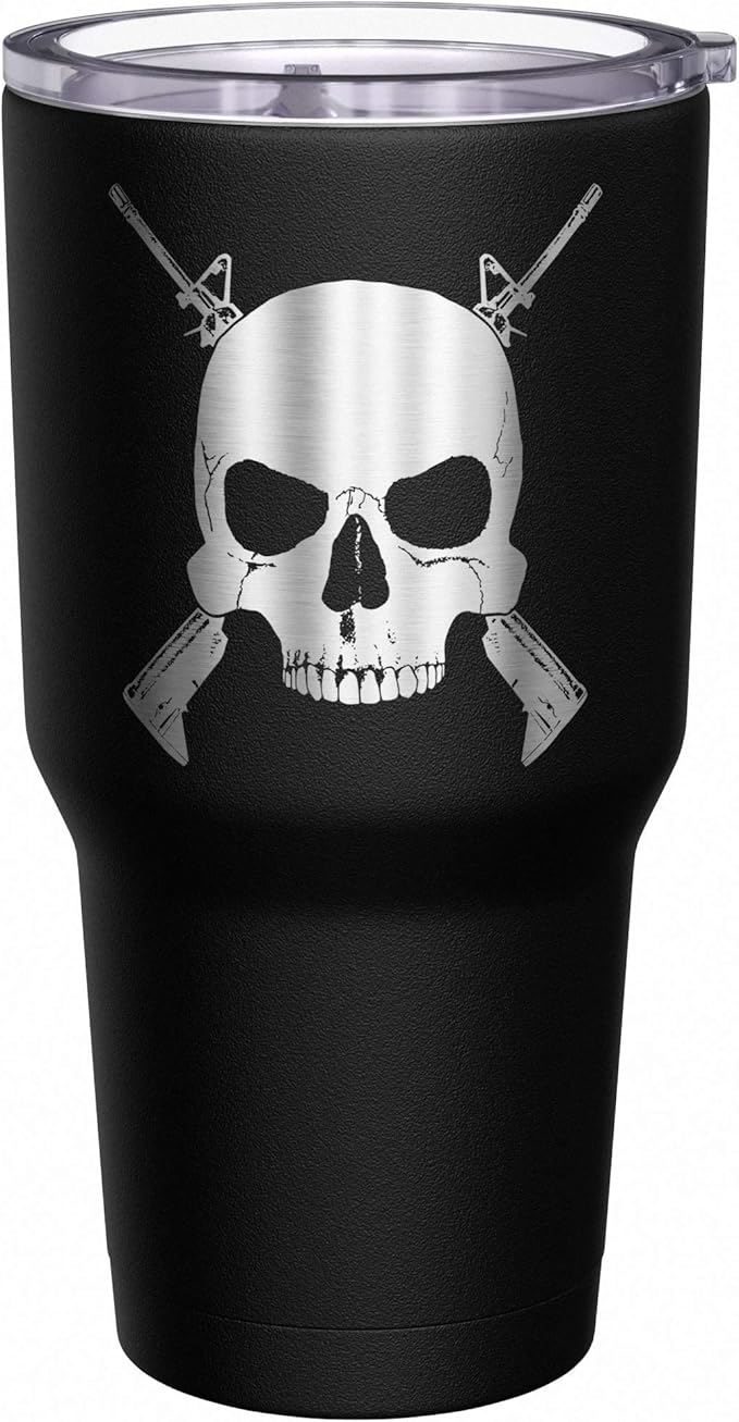 We The People Holsters - Cross Rifle Jolly Roger - Coffee Tumbler - American Flag Coffee Travel Mug - Engraved Tumbler - Double Insulated Tumbler - 30 oz