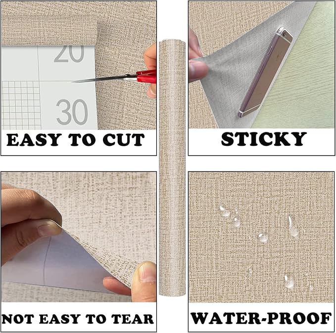 Yancorp 10ft Textured Fabric Wallpaper Faux Grasscloth Khaki Peel and Stick - Image 7