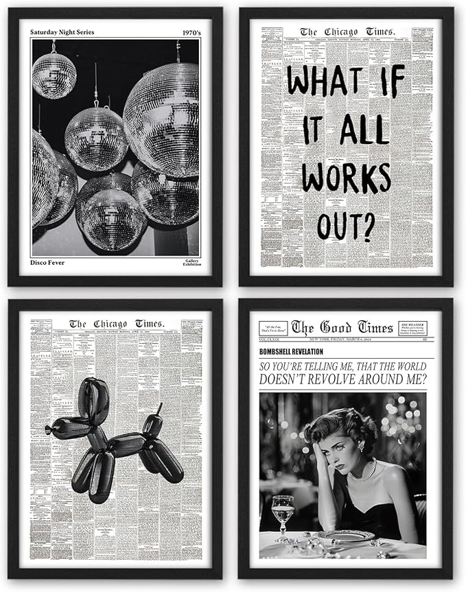 NaZaUK Trendy Preppy Retro Y2K Room Decor, Sufeasdf 70s Disco Ball Newspaper by Unknown