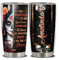 WAZONE Personalized Skull Tumbler Wood Drawing Style Custom Name Double Wall Vacuum 20oz 30oz Stainless Steel Travel Mug Insulated Cup Thermal Cups Novelty Halloween Day Gifts