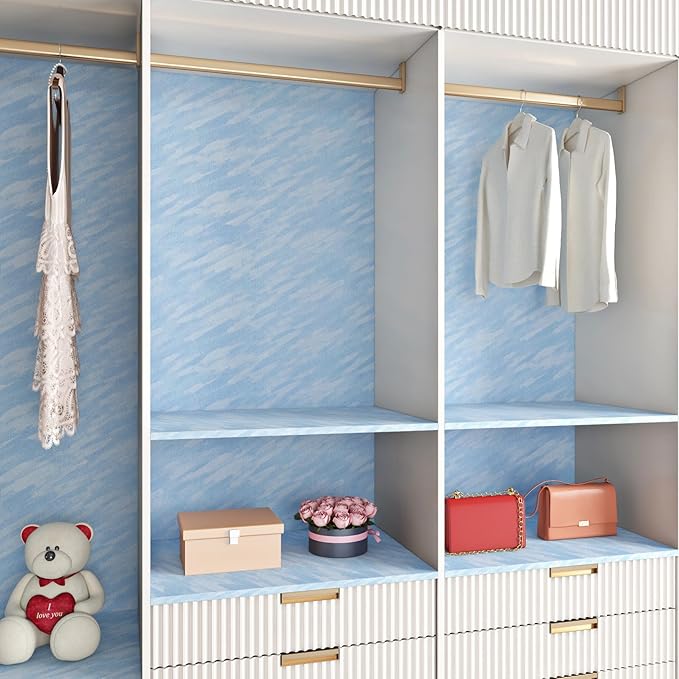 ReWallpaper 30in x 16.5ft Blue Textured Wallpaper Stick and Peel Crushed Velvet - Image 3