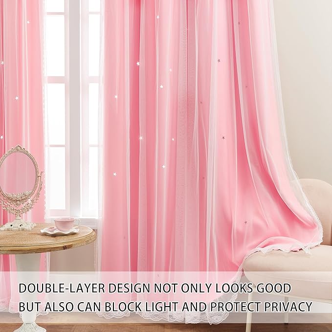 XiDi Pink Blackout Curtains, Room Darkening Curtains - Image 3