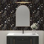 Extra Long Moody Floral Wallpaper Peel and Stick, 17.5In x 393In Black Dark - Image 2