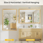 60x40 Inch Bathroom Mirror for Wall, Anti-Rust Oak Wood Grain Metal Framed - Image 7