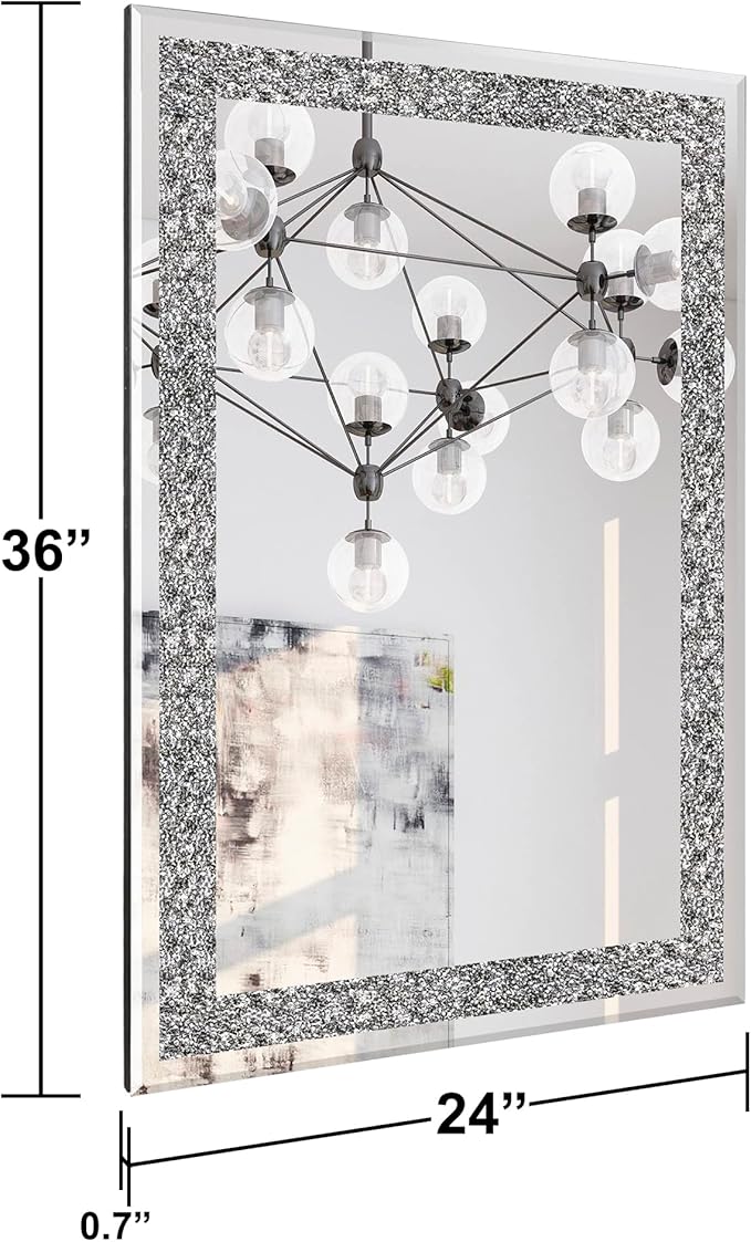 Ruomeng Wall Mirror Rectangular Crystal Crush Diamond Mirror - Image 4