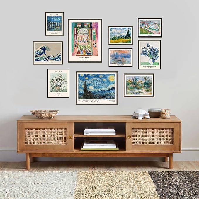 Vintage Eclectic Wall Decor Set of 9, Abstract Eclectic Prints Matisse Van Gogh - Image 4