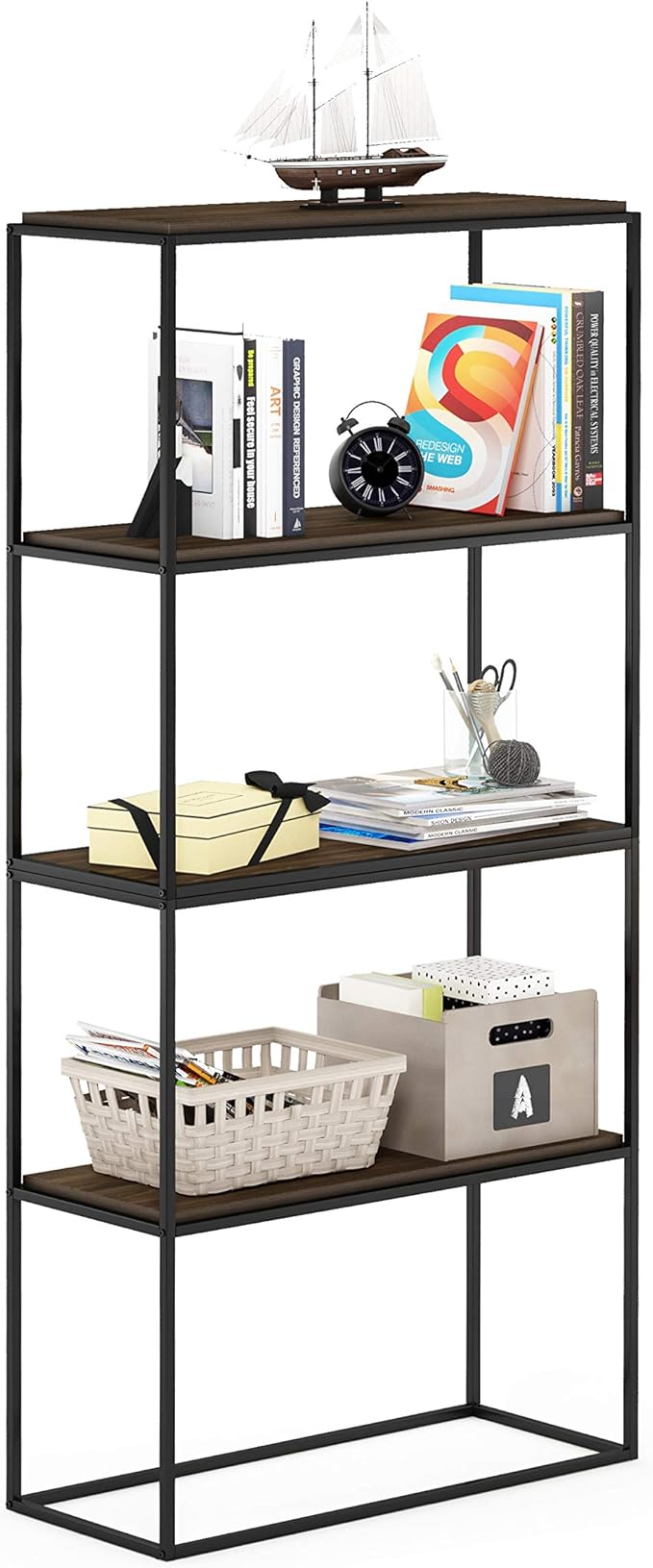 Furinno Moretti Modern Wide Stackable Metal Shelf, Columbia Walnut - Image 7
