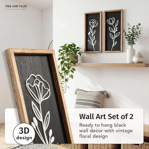 3D Vintage Black Living Room Decor Lightweight, Wooden Ready-to-Hang Framed - Image 2