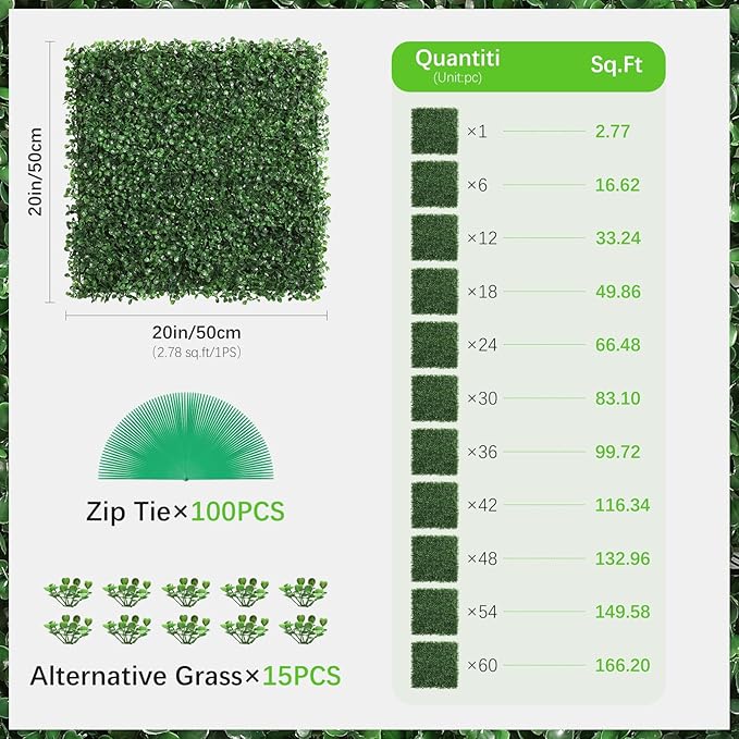 Luyue 12PCS 20”×20” Boxwood Panels, Artificial Grass Wall Panels Fake Greenery - Image 7