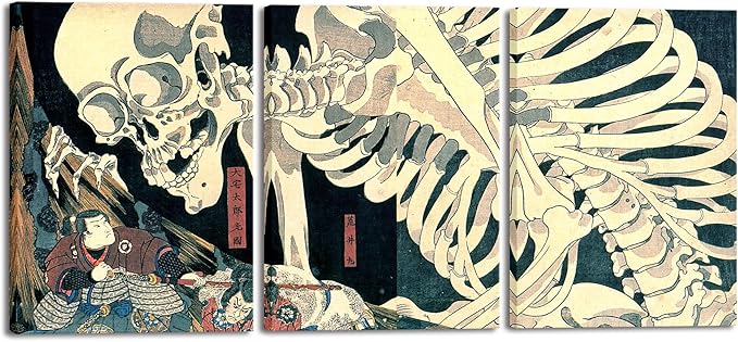 Wieco Art 3 Piece Witch and Skeleton Ukiyo-E by Utagawa Takiyasha Historic by WiecoArt