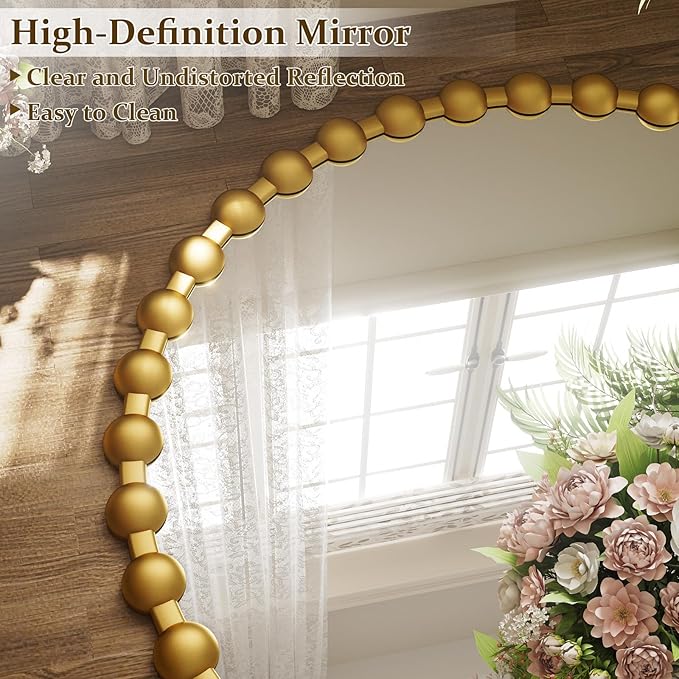 Easly Round Mirror for Wall, 28 Inch Gold Beaded Frame Decorative Vanity Mirror - Image 5