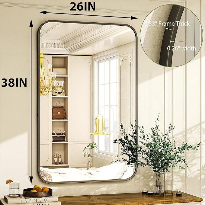 Easly 26 x 38 Inch Bathroom Mirror, Rounded Rectangular Vanity Mirror - Image 9