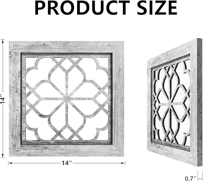 Set of 2 14 Inch Square Grey Window Pane Wall Mirrors, Shatterproof Rustic - Image 2