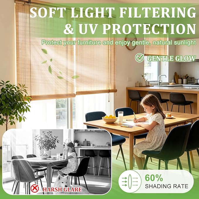 Bamboo Blinds 48x48 inch Bamboo Roman Shades - Image 4