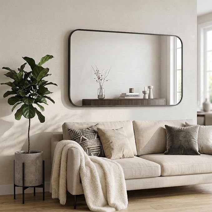 30x48 Inch Oversized Matte Black Bathroom Vanity Mirrors | Flush Mount Deep Set - Image 8