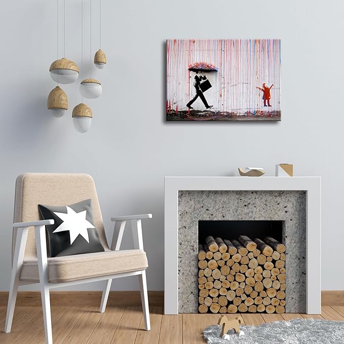 Wieco Art Banksy Raining Day or Colorful Graffiti Street Famous Canvas Prints - Image 3