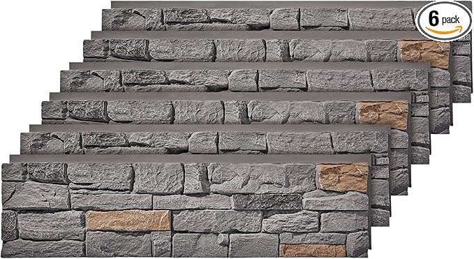 6-Pack Faux Stone Wall Panels PU Stone Veneer Siding, Mortarless 46.25x12.88 by Wallwell