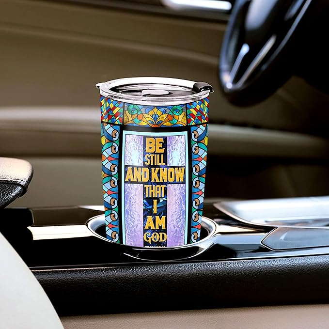 WAZONE Personalized Christian Faith Tumbler Be Still And Know That I Am God Dandelion Stainless Steel Insulated Cup 20oz 30oz Gifts For Women Taraxacum Flower Print Travel Mug