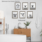 SEHSUVC Funny Bathroom Cow Posters Wall Art Set of 9, Vintage Black and White - Image 7