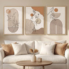 Framed Earth Tone Boho Abstract Wall Art Bedroom, 3 Piece Neutral Modern by Cuspin