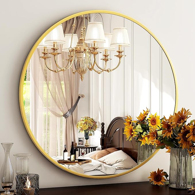 HARRITPURE 24 Inch Round Mirror, Modern Aluminum Alloy Frame Wall Mounted by HARRITPUREHome