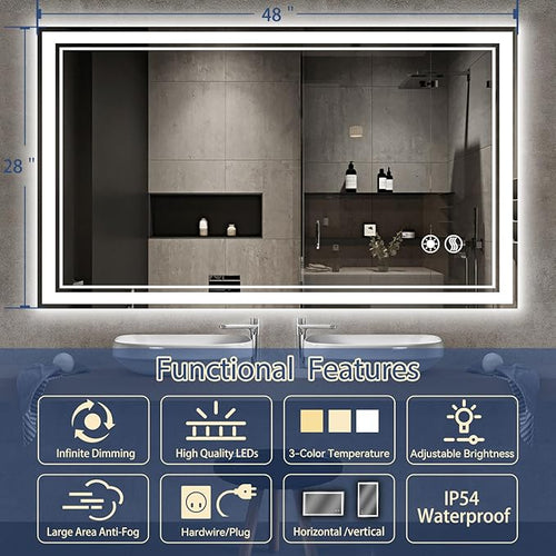 48“ x 28” LED Bathroom Mirror - Image 2