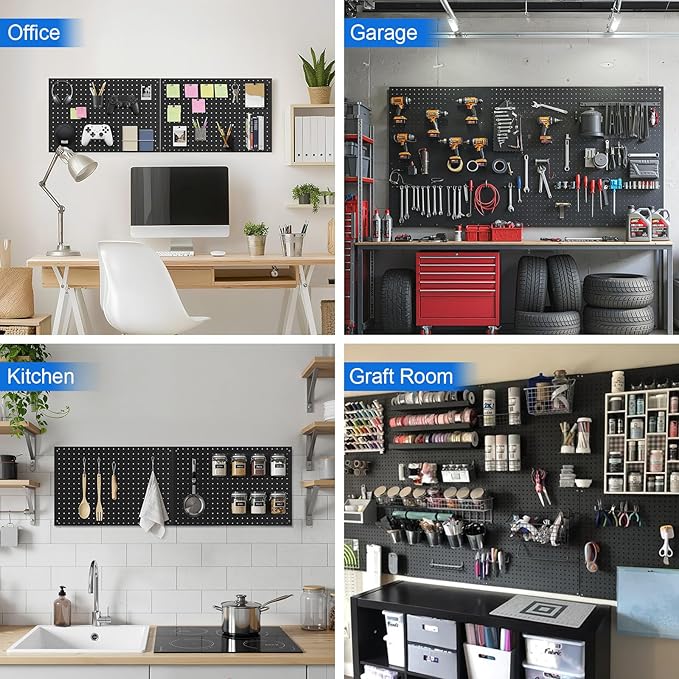 Peg Board, 3 Pack Metal Pegboard Panels Black Pegboards Wall Organizer - Image 8