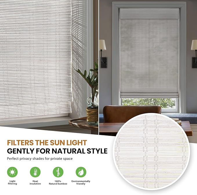 LazBlinds Cordless Bamboo Roman Shades, Light Filtering Window Treatment - Image 4