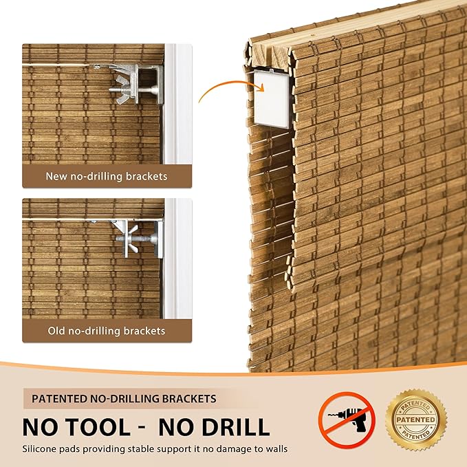 LazBlinds No Tools No Drill Cordless Bamboo Roman Shades, Light Filtering - Image 3