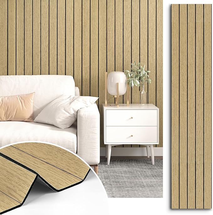 Brown 3D Wood Wall Panels Peel and Stick Fluted Wall Slat Panels 23.6"x197" by STICKEEP