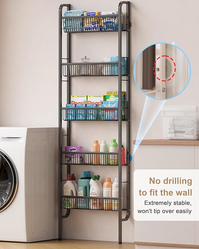 UMDONX Behind The Door Bathroom Shelf Narrow 5-Tier, Space-Saving Slim Storage - Image 8