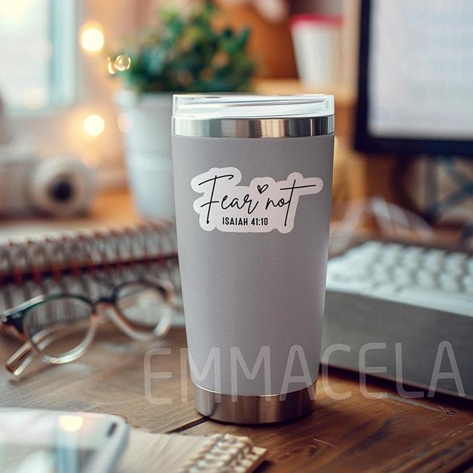 (3 Pack) Christian Stickers, “Fear Not – Isaiah 41:10” Bible Verse Decals – Waterproof Vinyl for Tumblers, Laptops, Water Bottles – 3 x 1.5 Inch