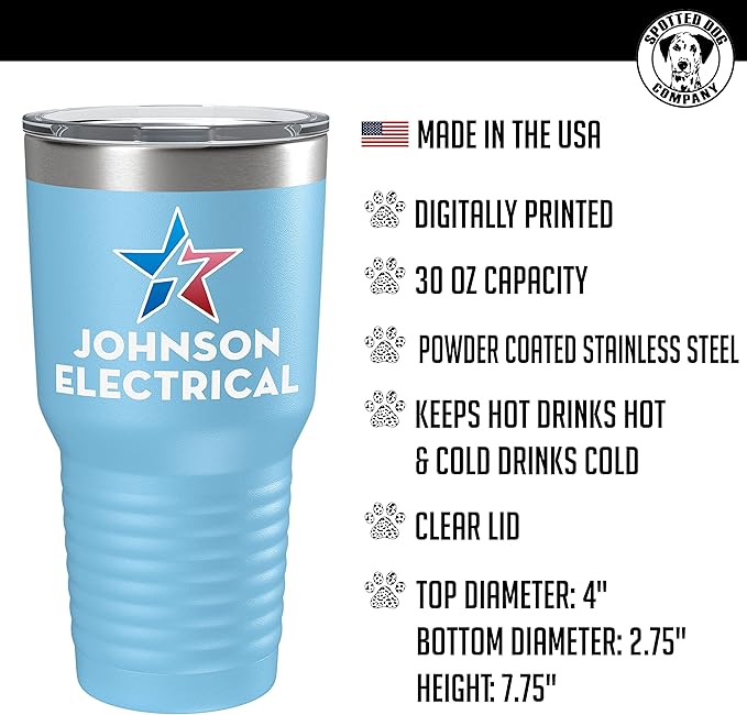 Personalized 30oz (17 Colors) Printed Insulated Stainless Steel Powder Coated Tumbler with Lid - Custom Bulk Promotional Items with your Logo - Bulk Company Small Business Party Favors (Light Blue)