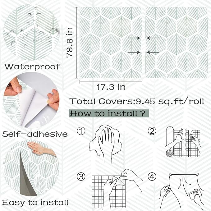 Modern Peel and Stick Wallpaper 17.3''×78.8'' Geometric Wallpaper Boho Contact - Image 3
