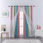 XiDi Curtains for Bedroom Decor, Rainbow Pink-Blue-52-90 - Image 7