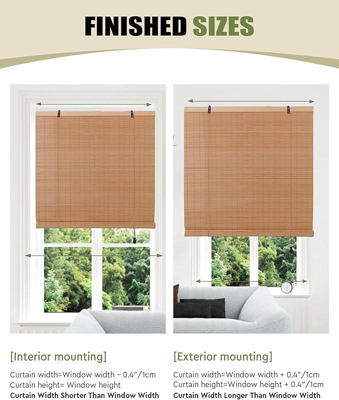 FoundGo Retro Bamboo Blinds 30" W x 64" H Bamboo Roman Shades Light Filtering - Image 3