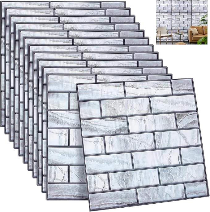 12PCS 3D Wall Panels Peel and Stick Foam Faux Brick Wall Panels, Self-Adhesive by GLASSWINDS