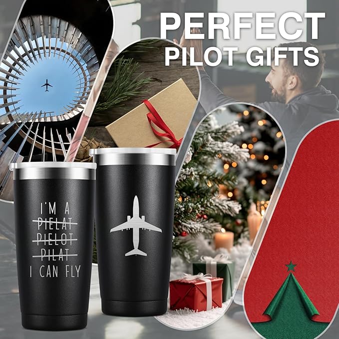 Pilot Gifts – Laser Engraved Aviation Mug for Pilots & Flight Attendants - Airplane-Themed Gift for Men, Christmas & Birthday, 20oz Stainless Steel Travel Tumbler with Lid & Straw