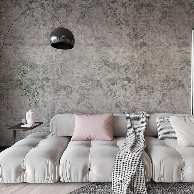 BAYYA Extra Wide Concrete Textured Wallpaper Peel Stick Light Grey Matte by BAYYAPeelandStickWallpaper