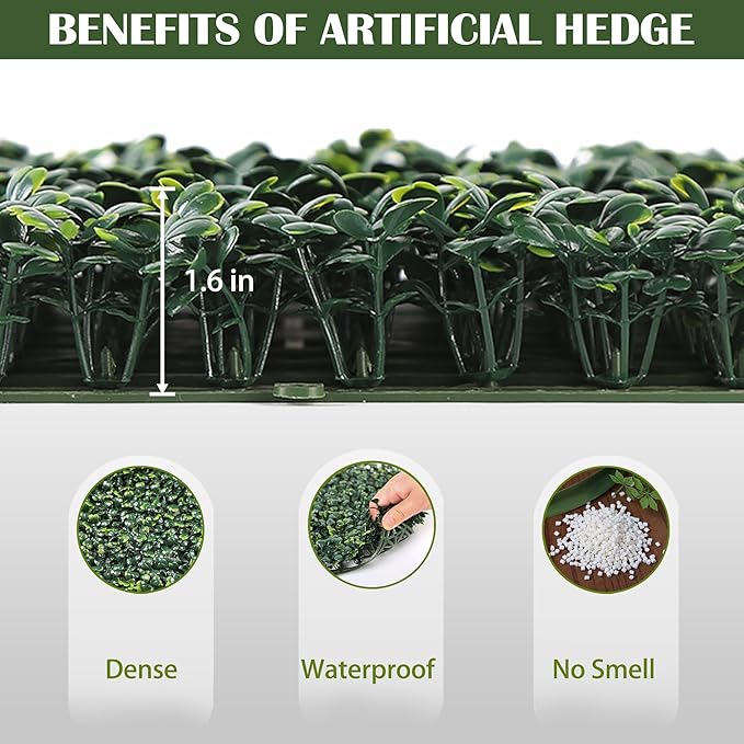 24PCS 10"x 10" Artificial Boxwood Wall Panels, UV-Anti Grass Wall Hedge Plant - Image 3