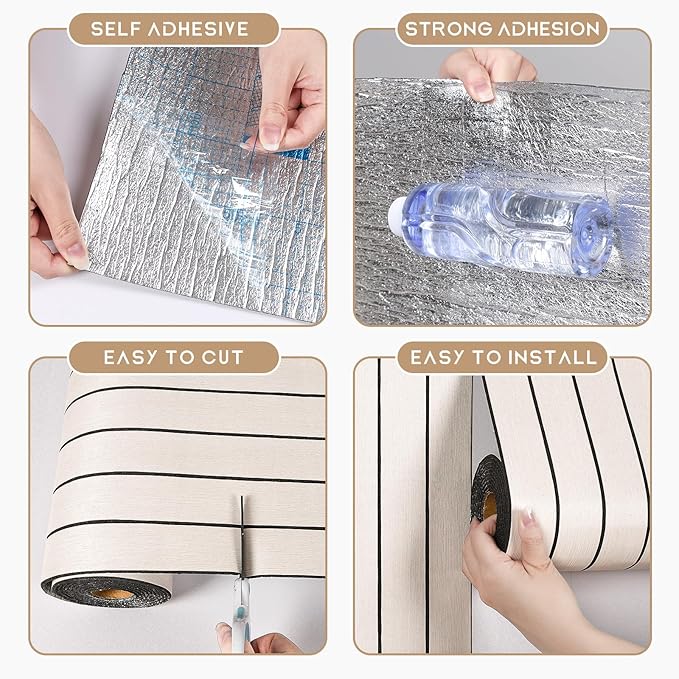 VEELIKE Cream White Oak Wood Slat Wall Panel Peel and Stick 3D Faux Wood Wall - Image 8