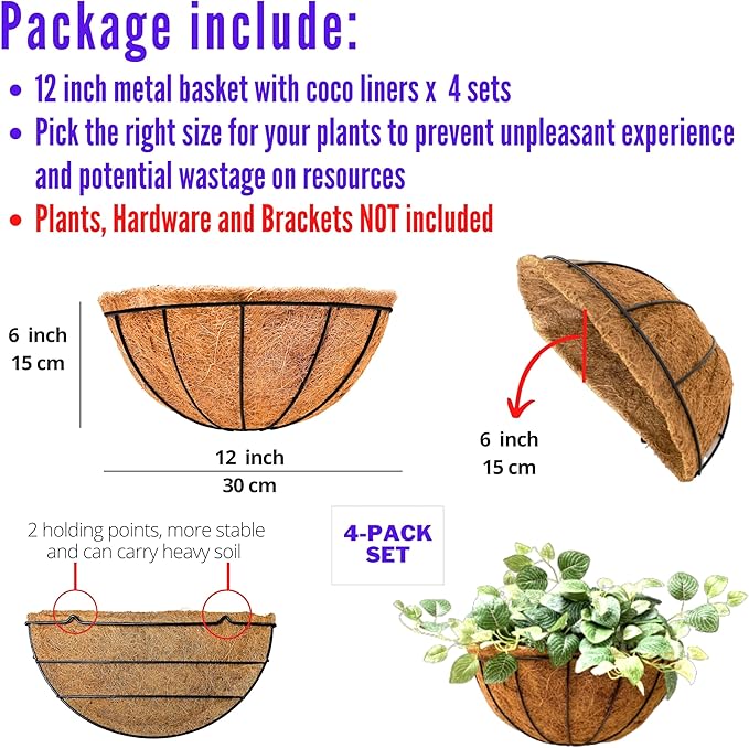 LaLaGreen Wall Planters for Outdoor Plants, 4 Pack, 12 Inch Half Round Plant - Image 2