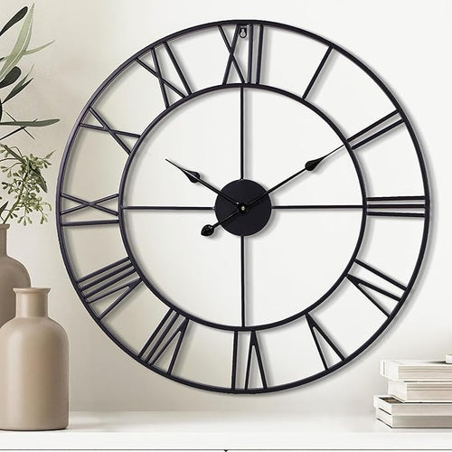 30 Inch Wall Clock Decorative, Oversized Large Black Metal Roman Numeral Silent by Unknown