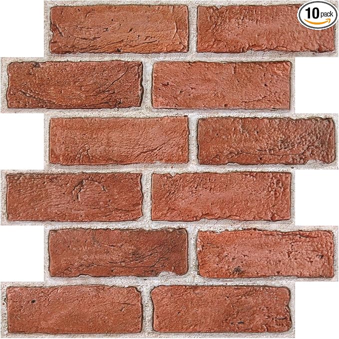 COMSTICKC 3D Red Faux Brick Wall Panel Peel and Stick, Not Real Tile, Small by COMSTICKCDECOR