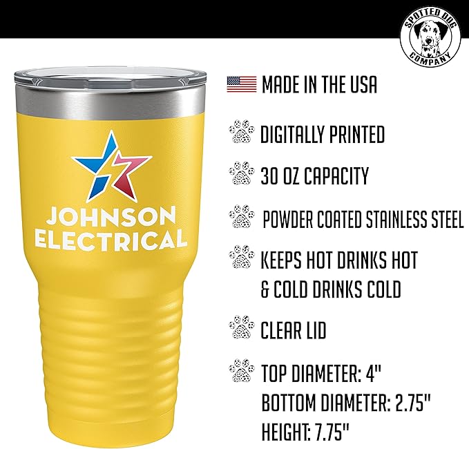 Personalized 30oz (17 Colors) Printed Insulated Stainless Steel Powder Coated Tumbler with Lid - Custom Bulk Promotional Items with your Logo - Bulk Company Small Business Party Favors (Yellow)