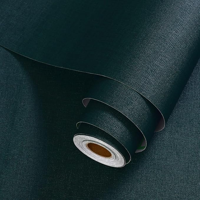 Dark Green Wallpaper Peel and Stick Textured Blackish Green Grasscloth Contact - Image 2