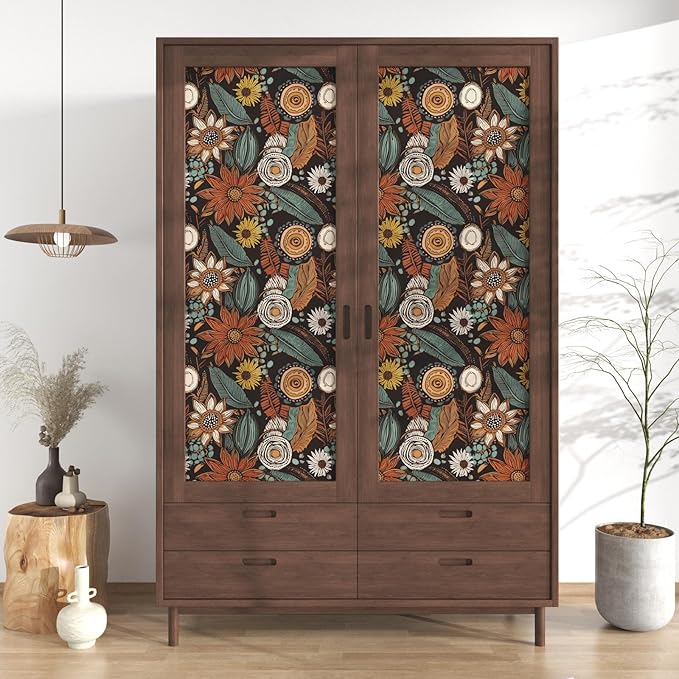 Laatse Rustic Boho Wallpaper Peel and Stick, Vintage Dark Brown Floral Contact - Image 8